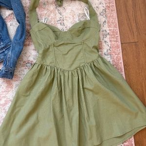 Olive Green Mini Halter Dress